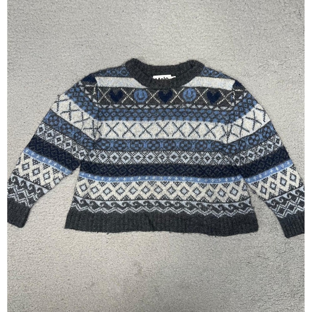 Molo Barri Sweater Youth Size 98/104 (3T/4T) Blue Gray Wool Blend Weave Pullover